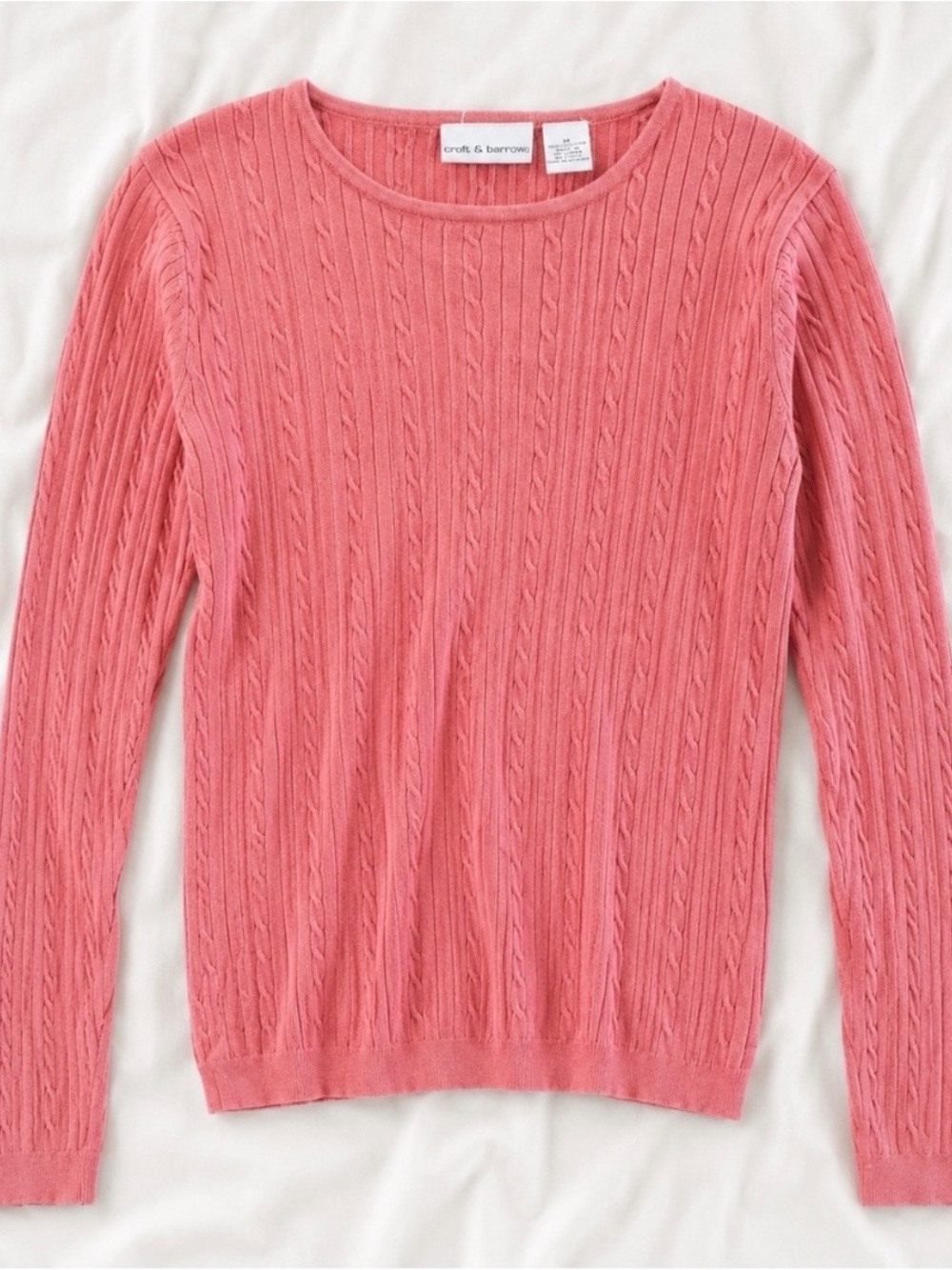 Croft & Barrow Pink Cable Knit Cotton Sweater Womens Medium